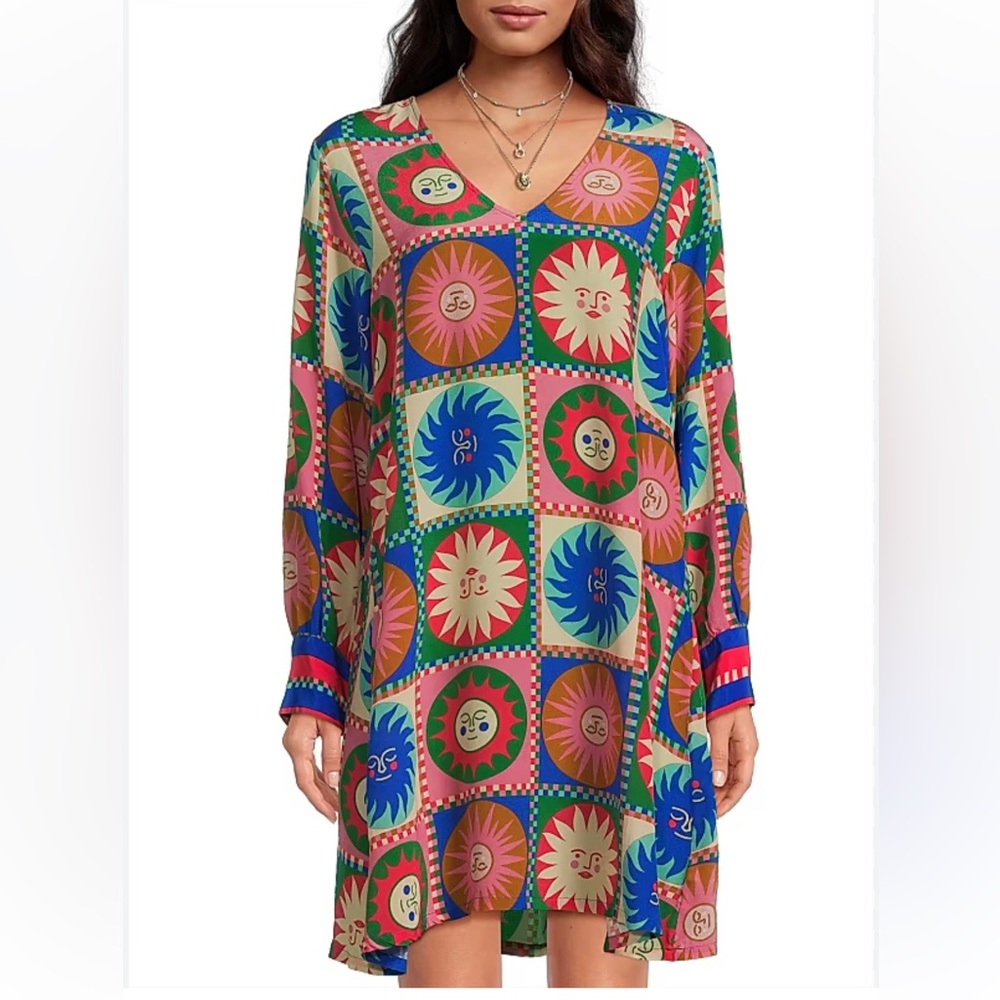 Johnny Was Lionora V-Neck Swing Dress (Slip) Silk Size Medium,NWT